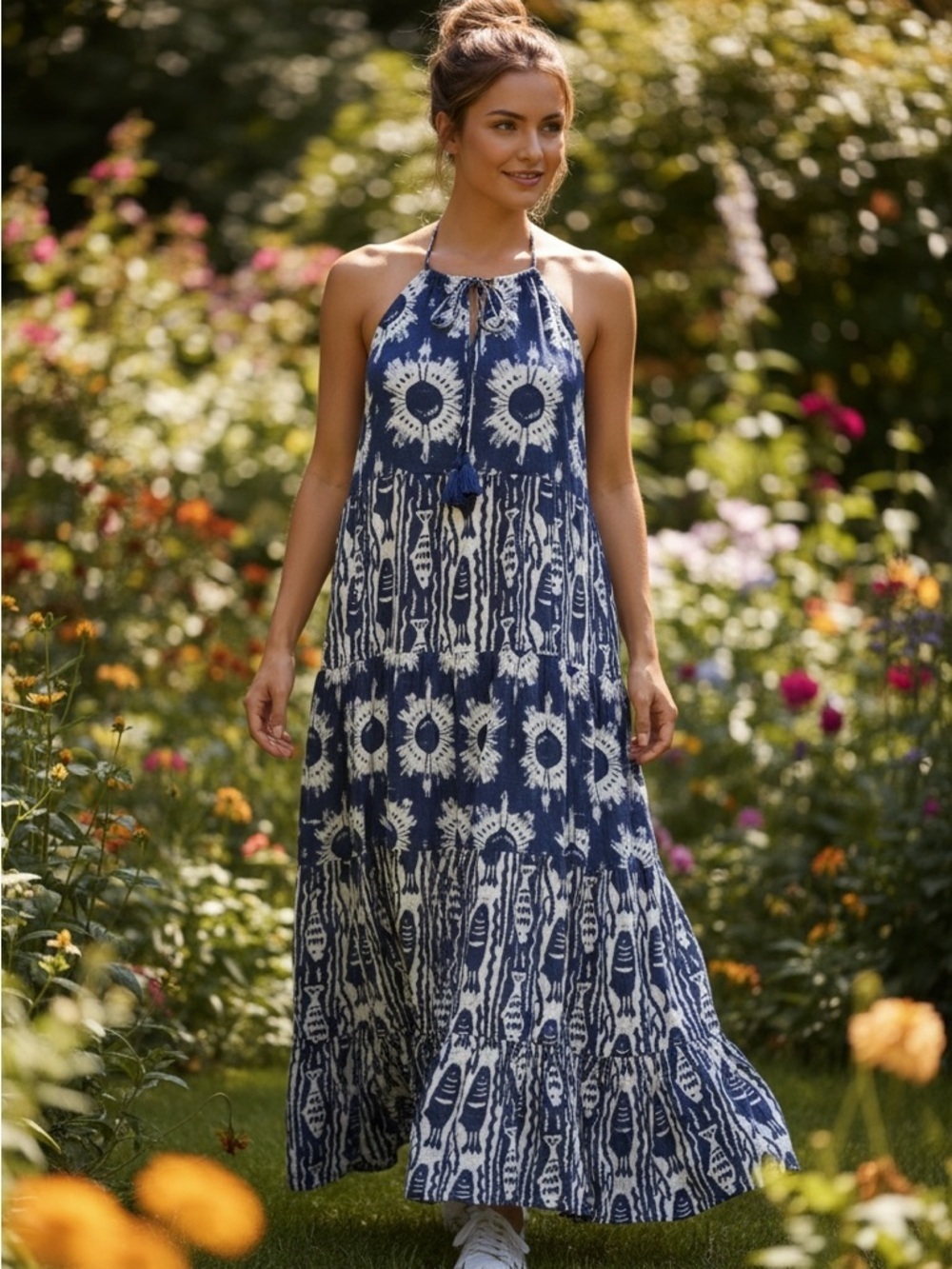 Dolma Blue White Sleeveless Maxi Dress Medium